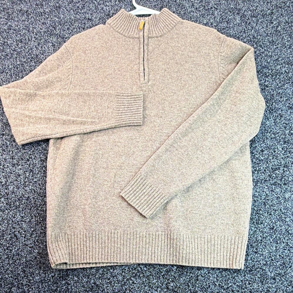 Joseph Abboud Mens L Brown Lambswool Quarter Zip Mock Neck Knit Sweater